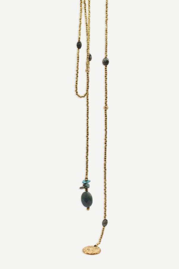 Sautoir Pepita Turquoise et Doré Rosemarine