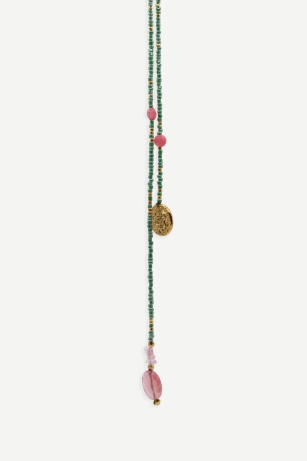 Sautoir Pepita Vert et Rose Rosemarine